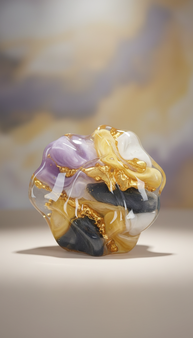 Resin Art Piece with Metallic Accents
